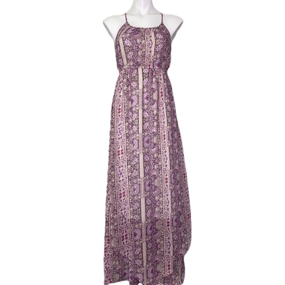 purple floral print maxi dress